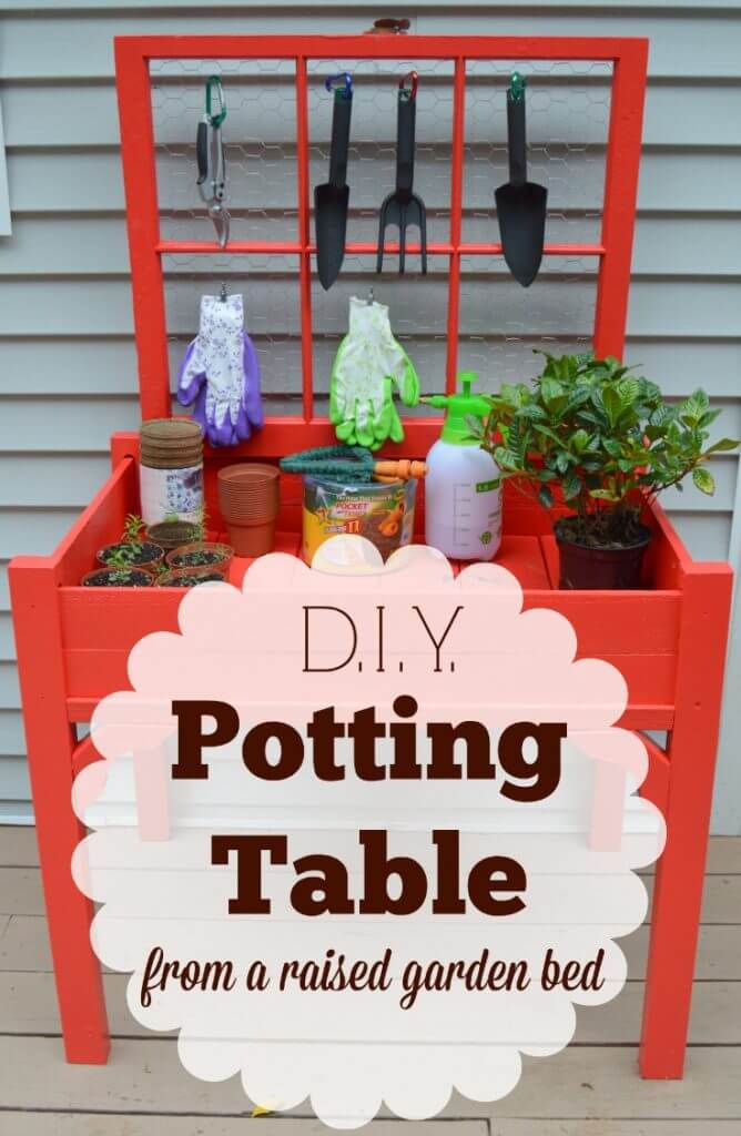 Repurpose a raised garden bed and an old window to make your own beautiful and functional potting table for your garden or porch.