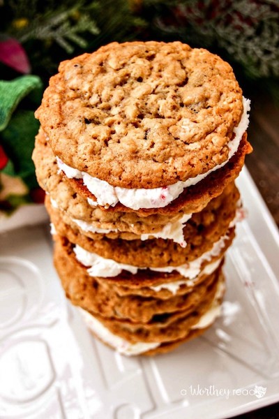 Chocolate Chip Oatmeal Cookies with Candy Cane Buttercream from A Worthy Read