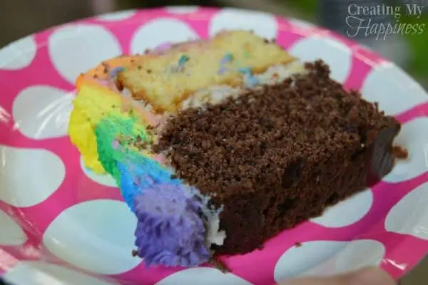 double layer trolls cake with vanilla and chocolate
