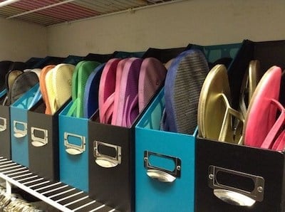 Keep flip flops and other flats neat in magazine holders